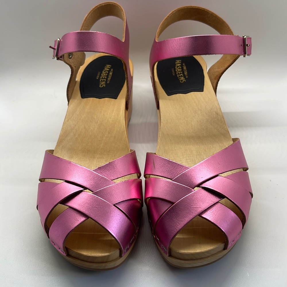 Swedish Hasbeens Magdalena pink metallic sandals